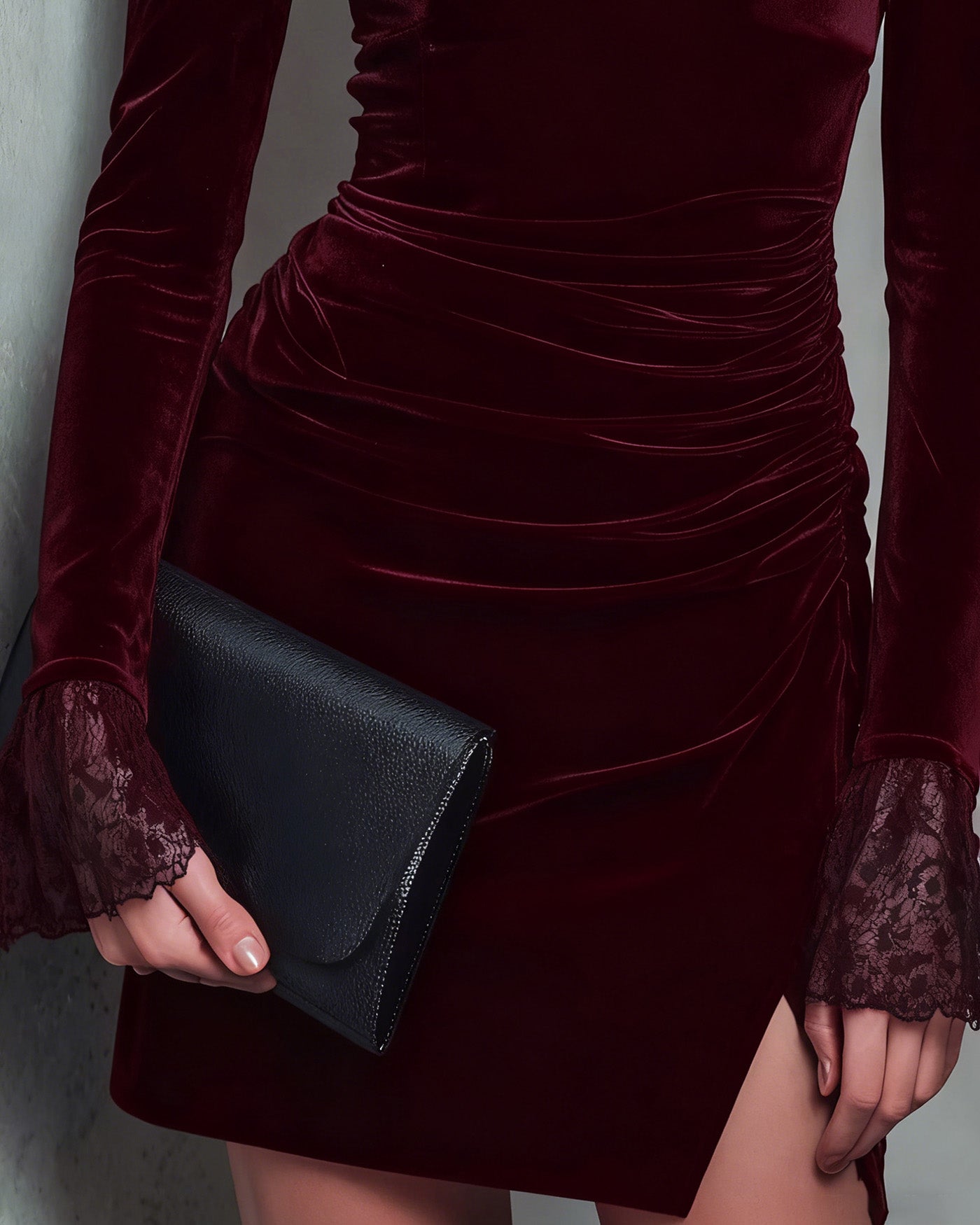 Wine Red Velour Square Neck Mini Dress