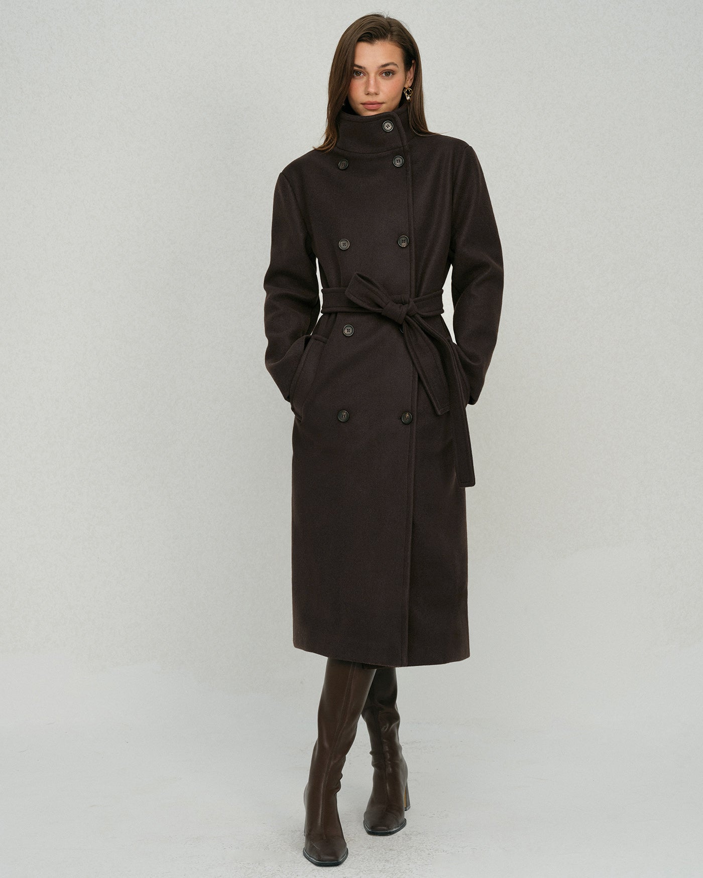 Coffee Belted Pocket Trench Coat