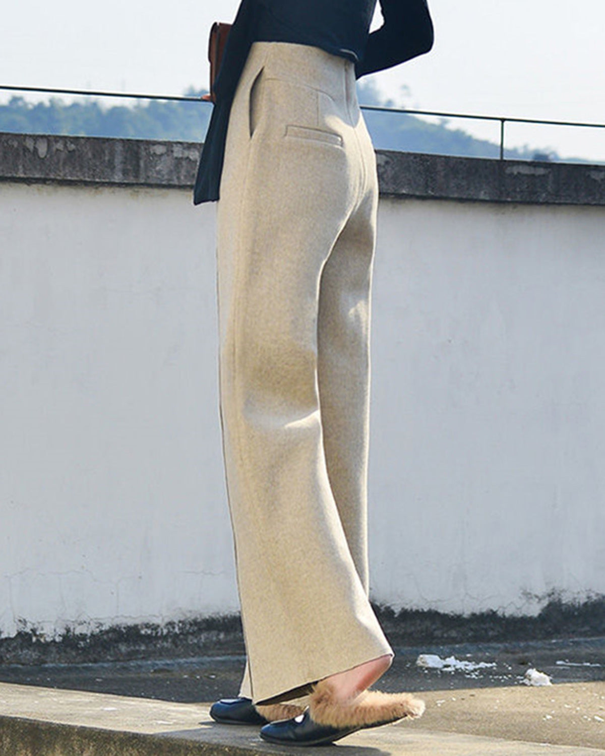 Beige Natural Waisted Casual Pants