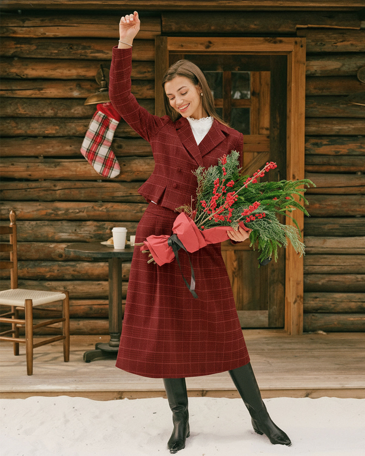 Red Plaid Double Breasted Jacket
