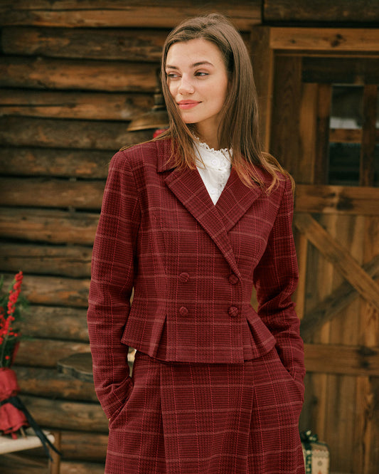 Red Plaid Double Breasted Jacket