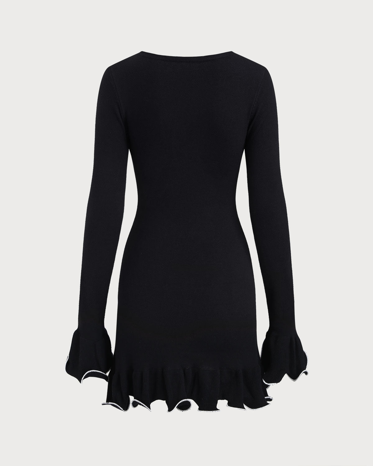 Black Contrasting Bell Sleeve Knit Sweater Dress