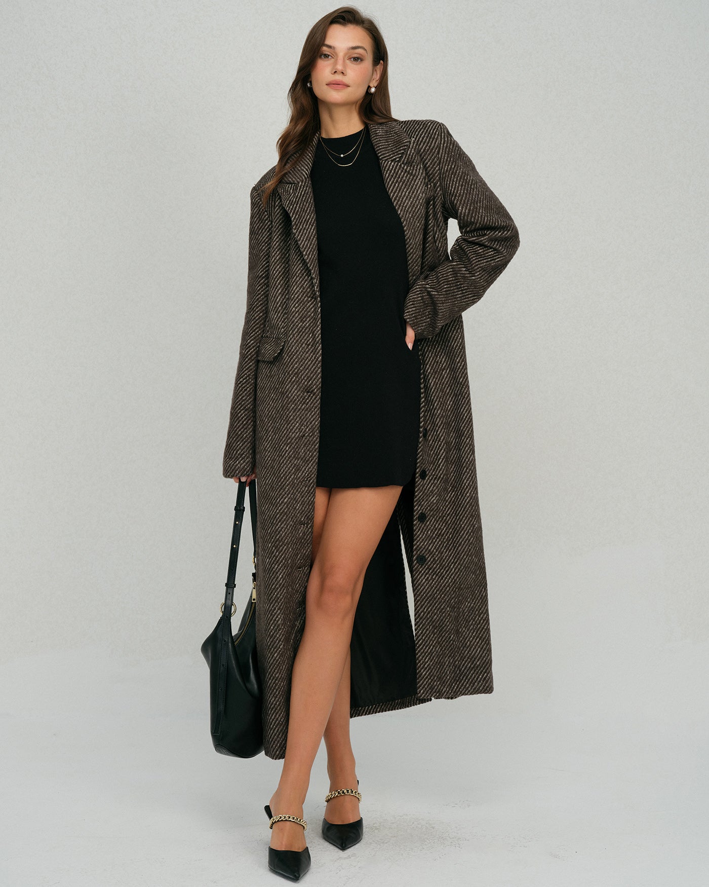 Coffee Button Notched Coat