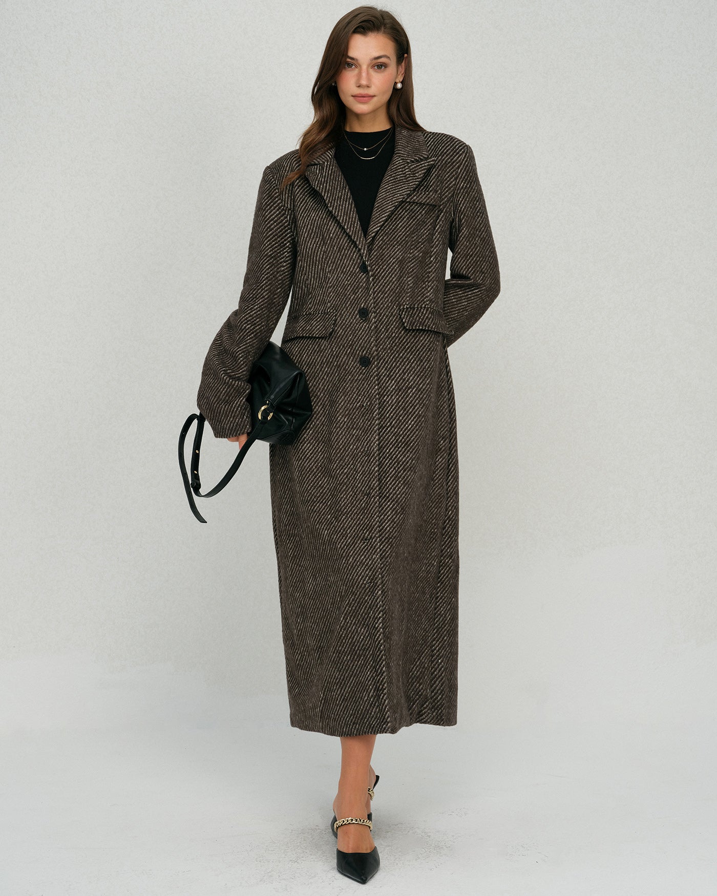 Coffee Button Notched Coat