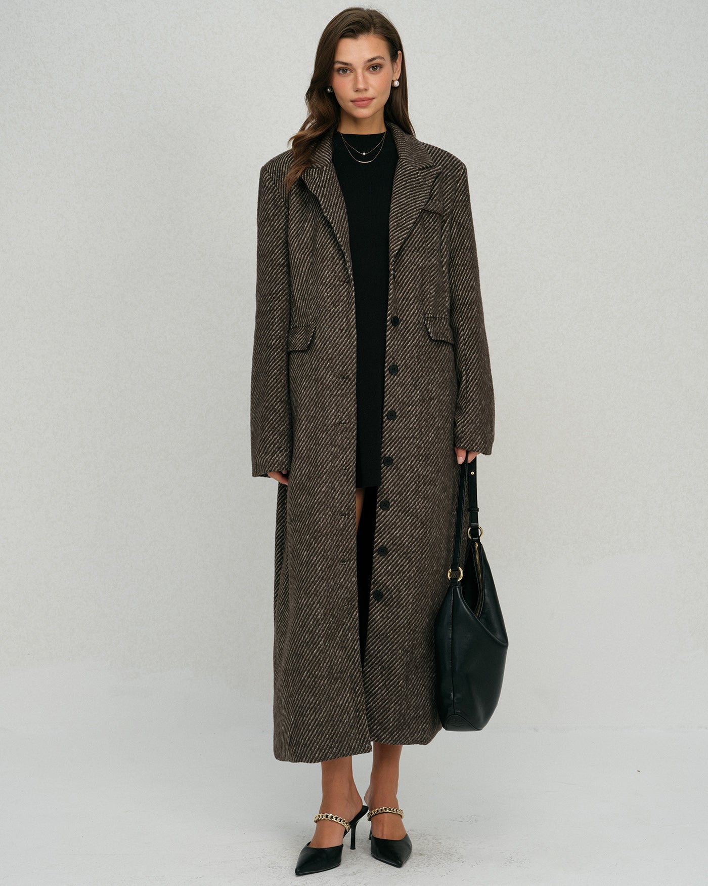 Coffee Button Notched Coat