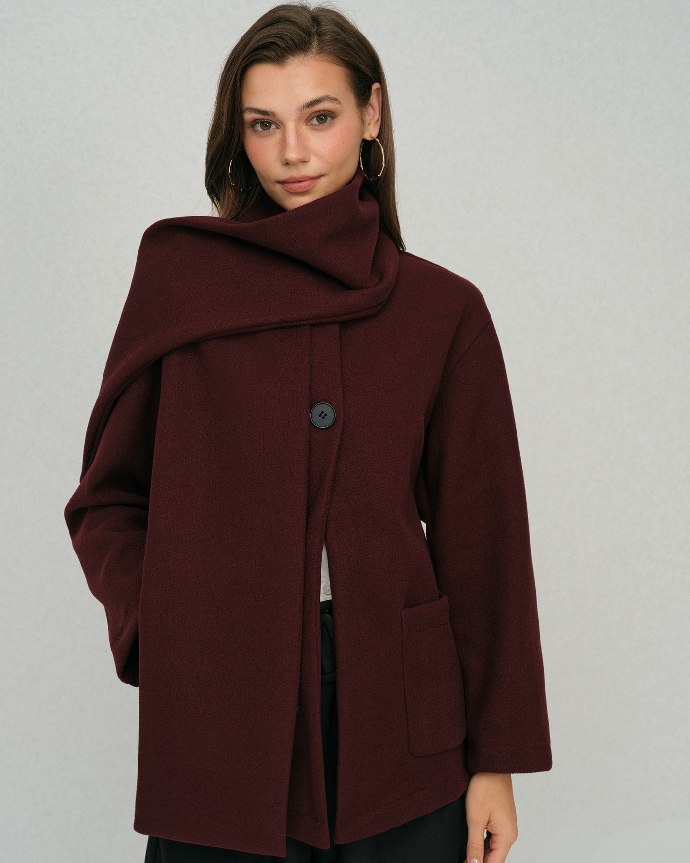 Wine Red Shawl Coat