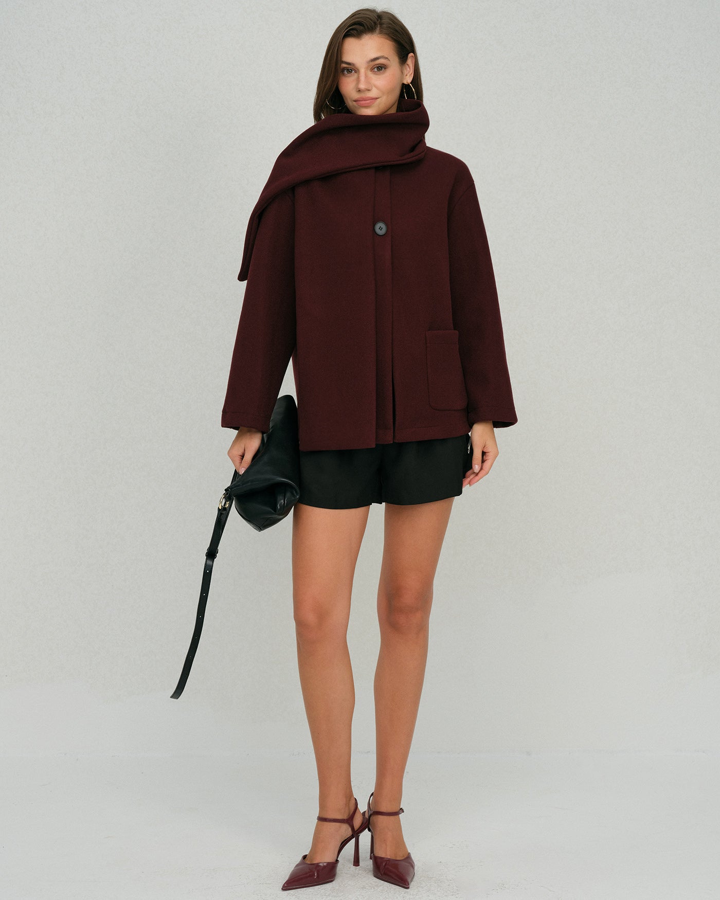 Wine Red Shawl Coat