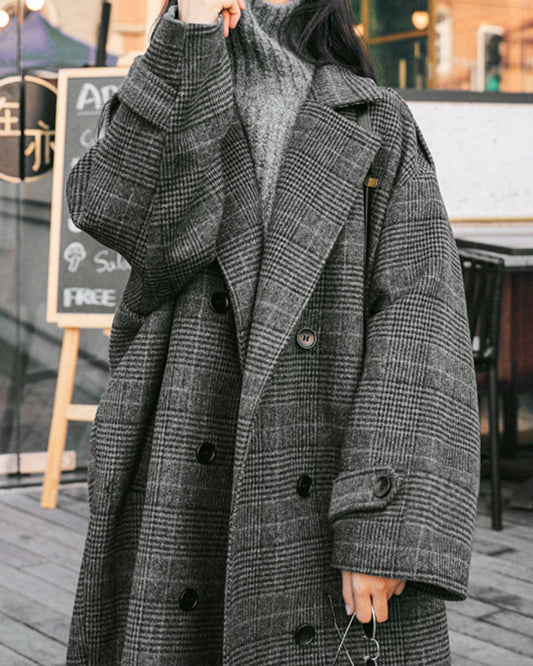 Grey Plaid Trench Coat