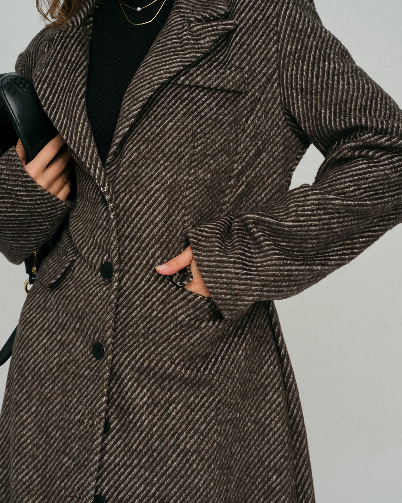 Coffee Button Notched Coat
