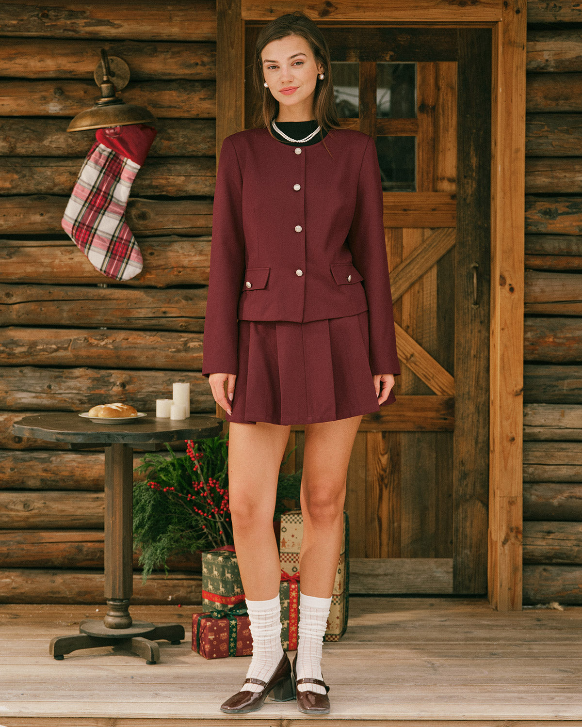 Wine Red Single Breasted Jacket