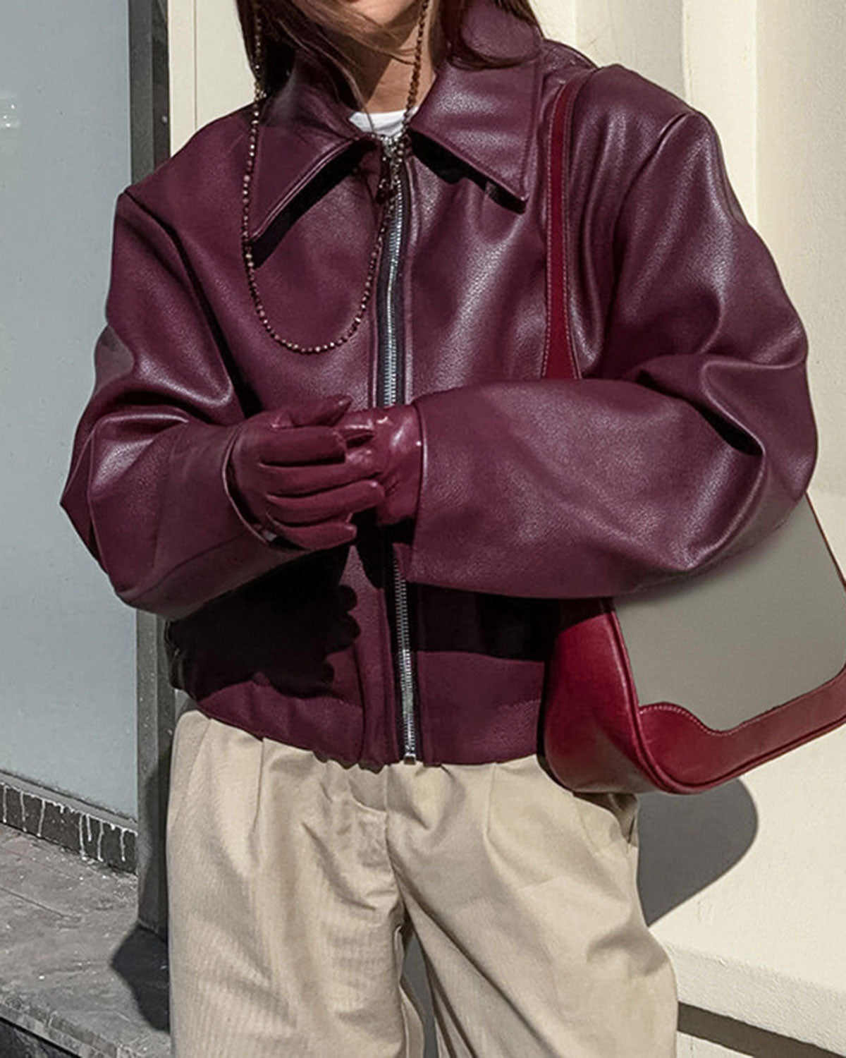 Maroon PU Leather Jacket