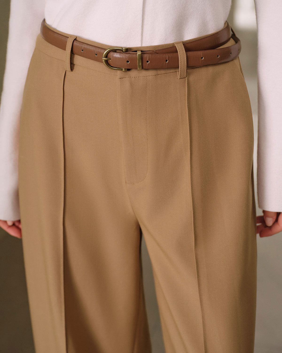 Khaki Natural Waisted Pocket Straight Pants