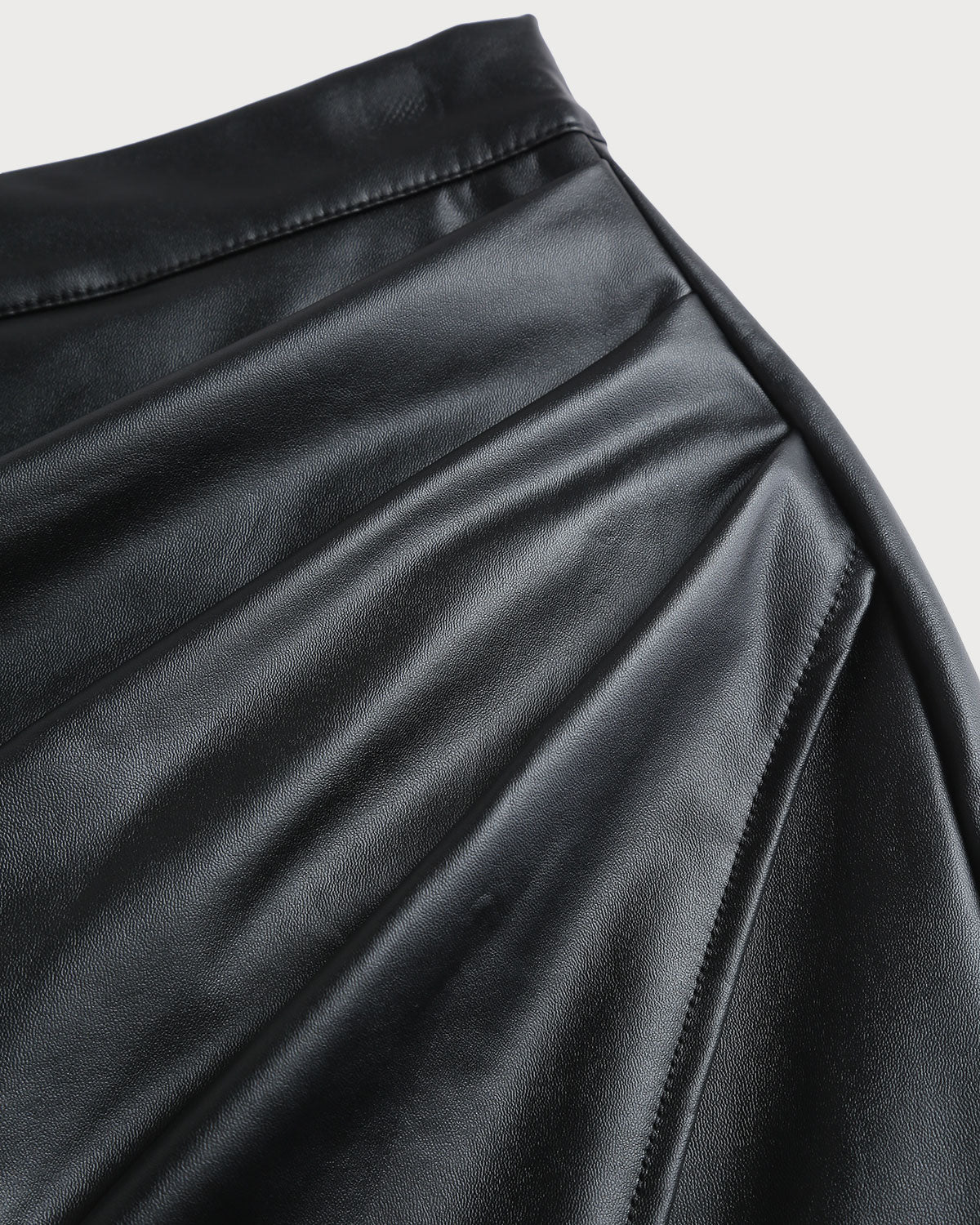 Black Straight Leather Midi Skirt