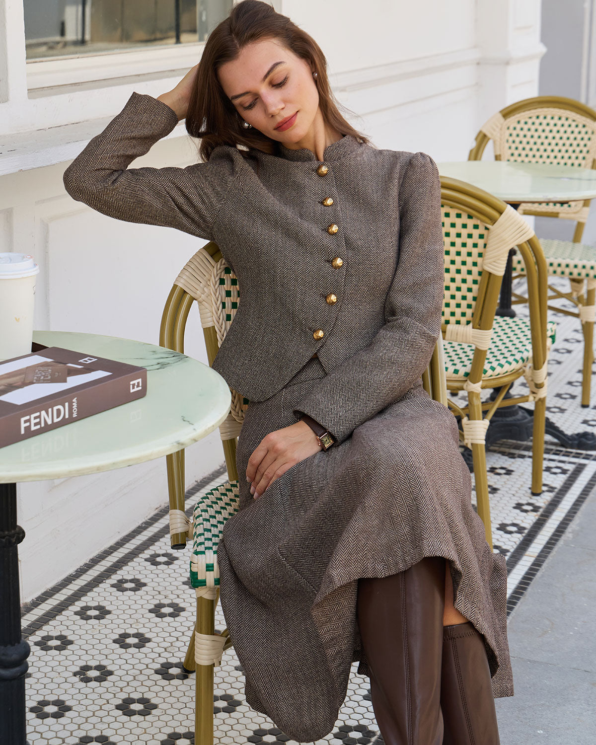 Brown Natural Waisted A-Line Midi Skirt