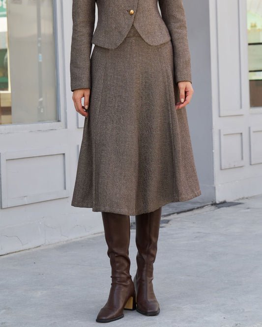 Brown Natural Waisted A-Line Midi Skirt